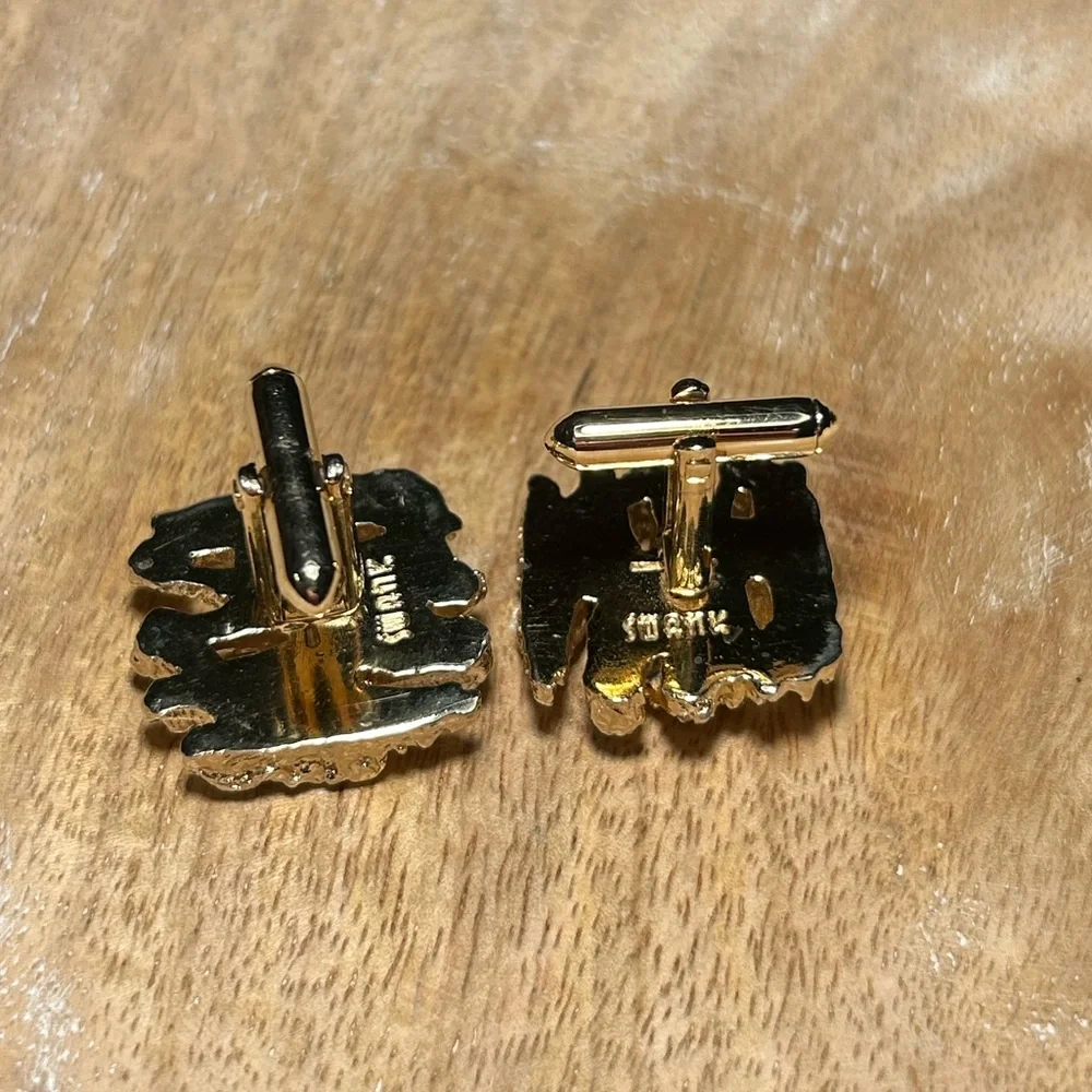 Vintage Swank Nugget & Rhinestone Gold Tone Cufflinks.